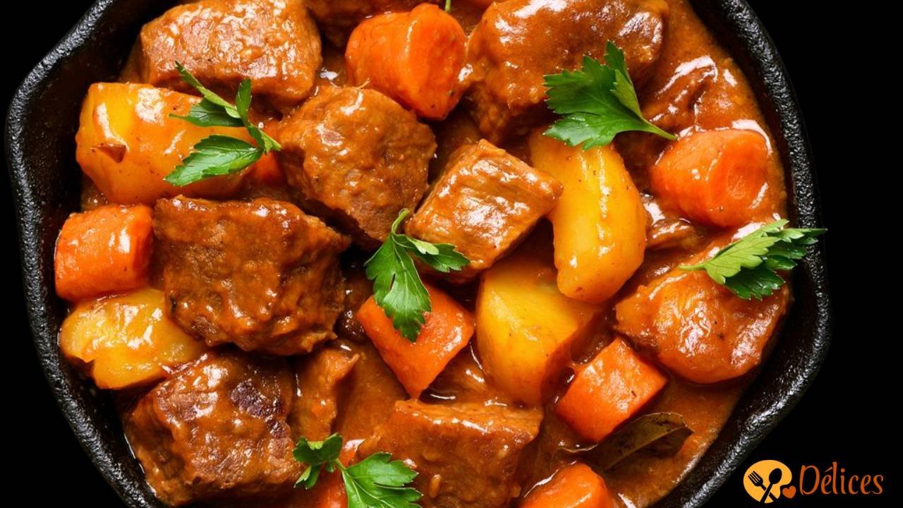 Photo haute résolution d'une recette de bœuf carottes à l'ancienne ou d'un boeuf carottes Cookeo.
