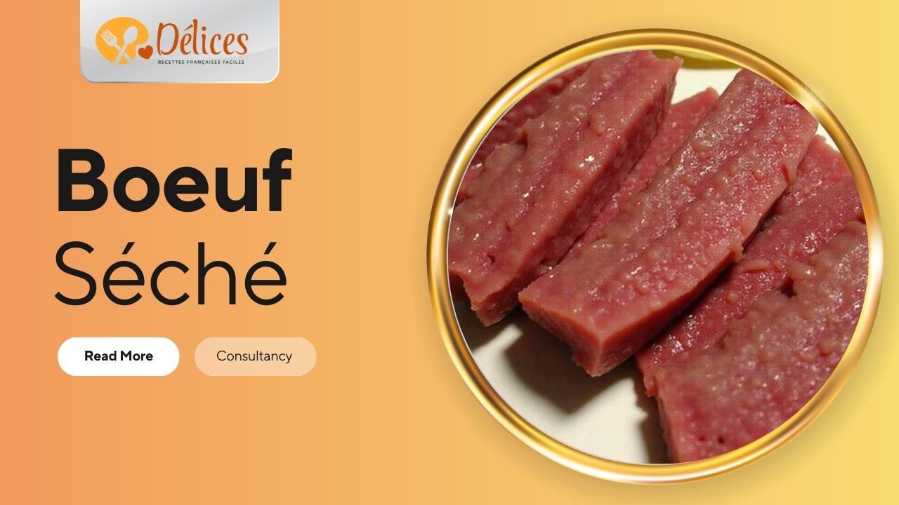 Gros plan de tranches de Boeuf Séché artisanal, montrant la texture fibreuse de la viande rouge. Photo illustrant une recette de bœuf séché maison.