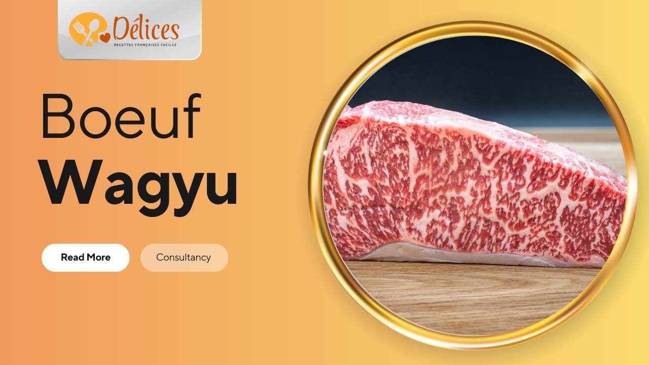 Tranche de boeuf wagyu cru présentant un persillage blanc intense et régulier sur une chair rouge tendre, illustrant la qualité premium de cette viande.
