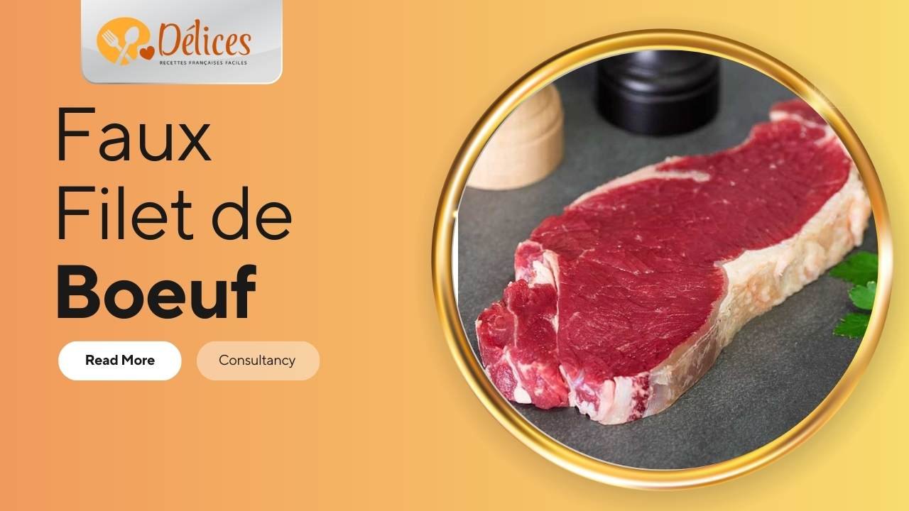 Gros plan sur un morceau cru de Faux Filet de Bœuf avec sa bande de gras, prêt à être cuisiné. Photo illustrant la Recette Faux Filet de Bœuf.